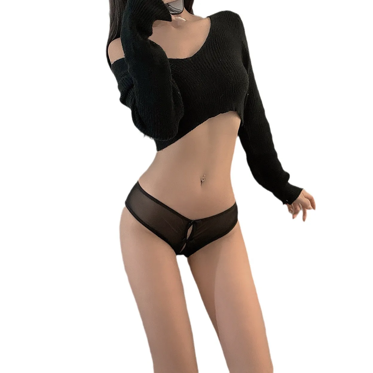 Butterfly Style Low Waisted Lace Underwear No Need To Take Off Light Tug Erotic Thread Empty Bow Tie Sexy Underwear for Women view 5