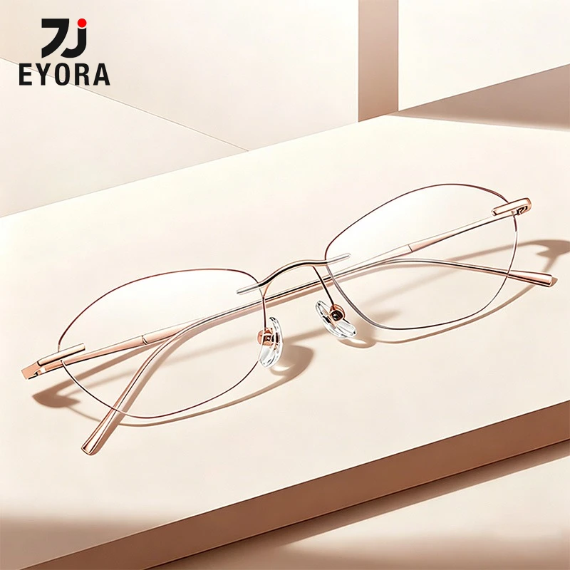 

EYORA Elegant Butterfly Rimless Reading Glasses for Women Anti Blue Ray Photochromic Glasses Optical Lenses with Prescription