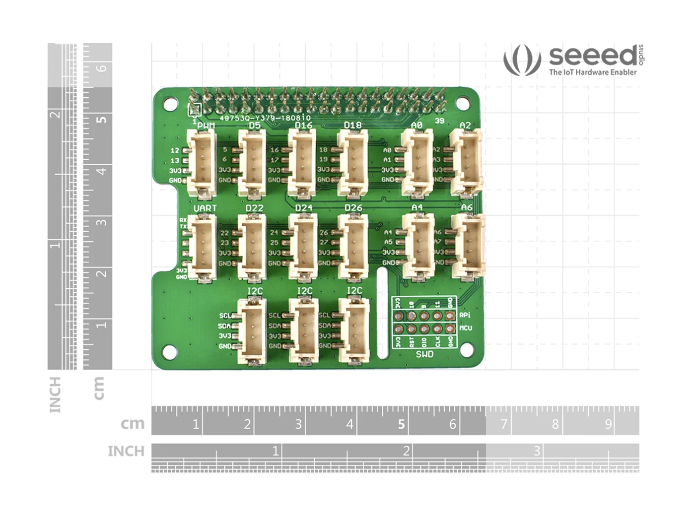 Grove Basishoed Voor Framboos Pi-24-Pins Gpio Onderhouden, Grove Interface Voor 3 × I2c, 1 × Uart, 6 × Digitaal, 4 × Analoog, Swd Debug