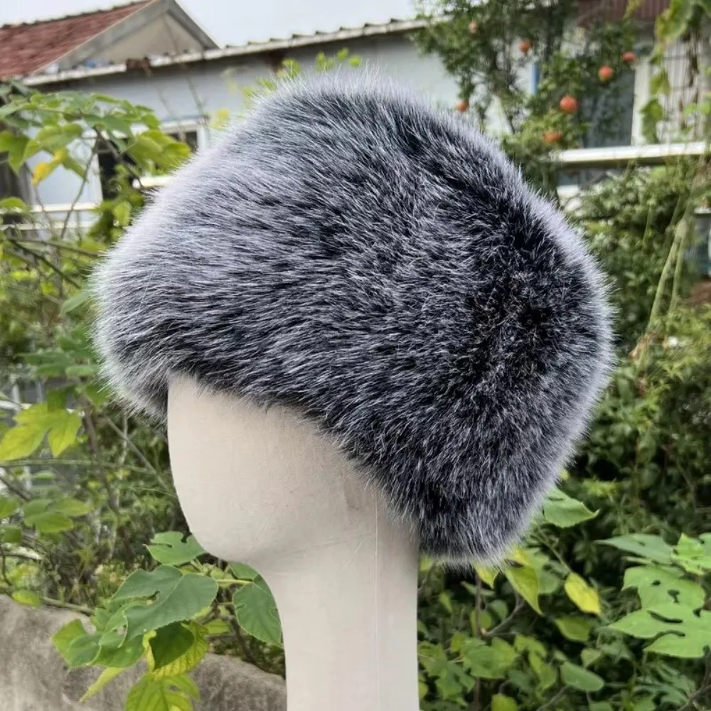 Fashion Russian Style Faux Fur Hat Faux Fox Fur Warm Bucket Hat Round Top Thick Fisherman Hat Outdoor Winter