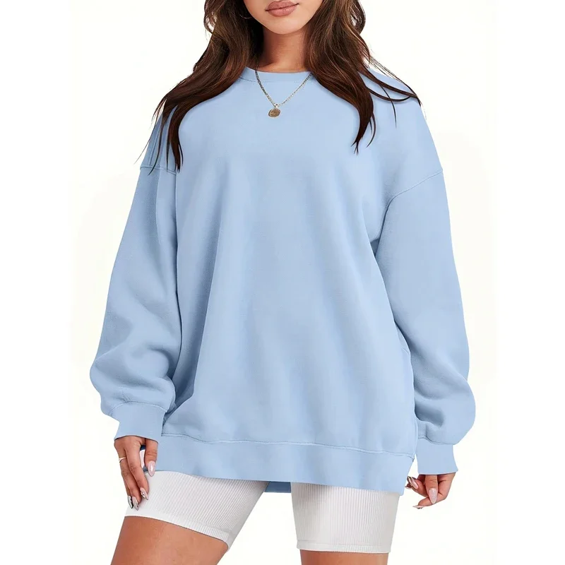 

2025 Autumn Trendy Casual Streetwear Oversized Sweatshirts Y2K Solid Round Neck Long Sleeve Pullover Tunic Tops