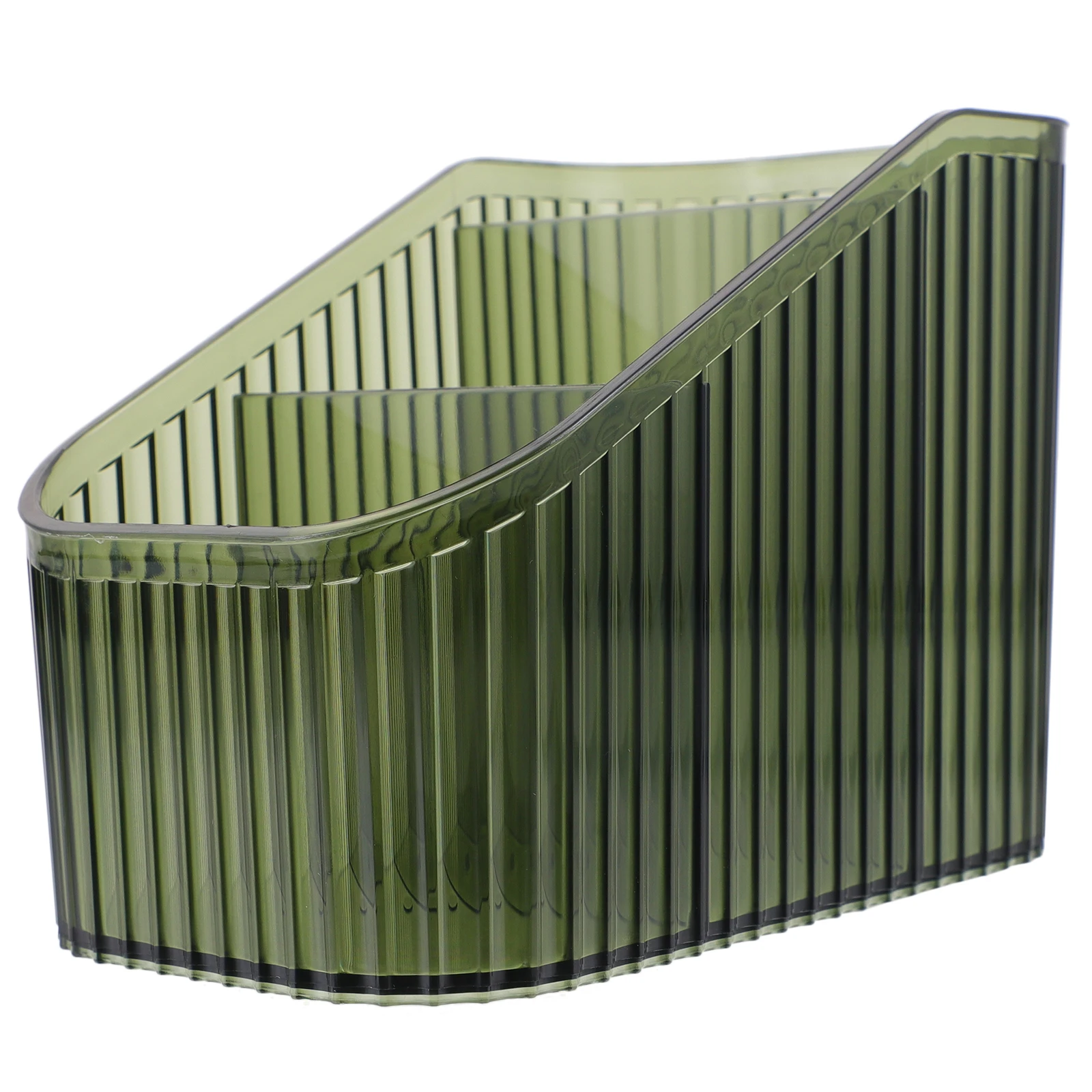 

Makeup Storage Box 3-Tier Transparent Stripe Organizer for Vanity Desk Brush Holder Pen Pencil Eyeliner Container