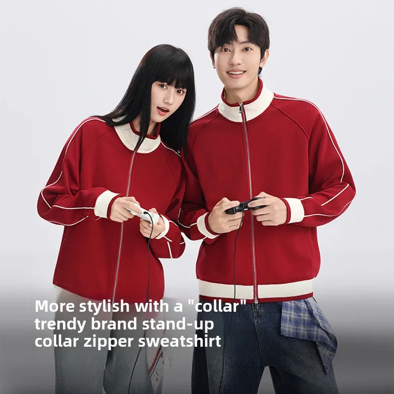 Spring/summer Cotton Color Block Big Stand Collar Zipper Hoodie With Customizable Logo Branded Baseball Jacket Top