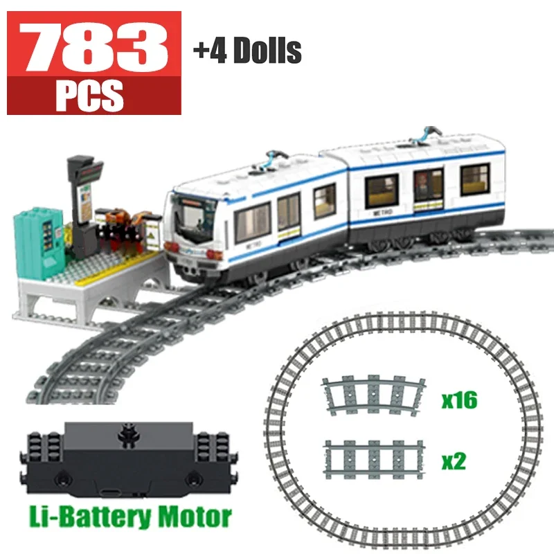 

Electric Subway Train City Car Metro Tram Rechargeable Lithium Battery Motor Building Blocks Technical Toys For Children Gifts