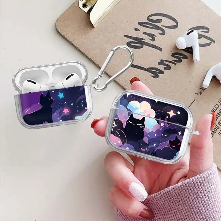 

Чехол для наушников Black Cat Starry Night Clear для Airpods 3 2 Pro2 Pro3 1 Pro 4