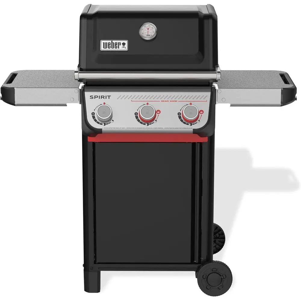 Spirit E-325 Liquid Propane Gas Grill or Outdoor Cooking and Q, 3 urners and 2 urners, lack – Porcelain-Enameled Cast-Iron Grate