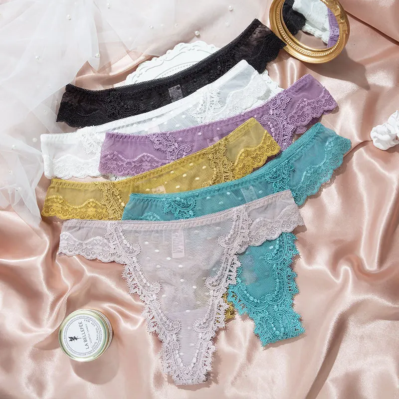 

New Floral Lace Panties Perspective Sexy Underwear Women Panties Brazilian Briefs Lingerie V Waist Design Female Underpants