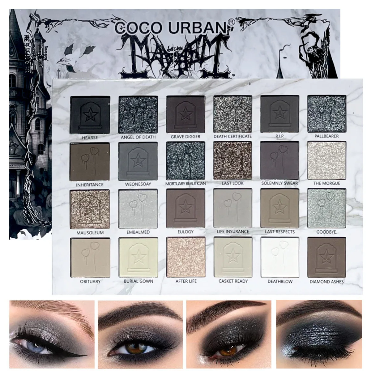 24-Color Day of the Dead Eyeshadow Palette – Gothic Smoky Makeup Kit with Matte Shimmer, Sugar Skull Halloween Cosplay,Cool-Tone