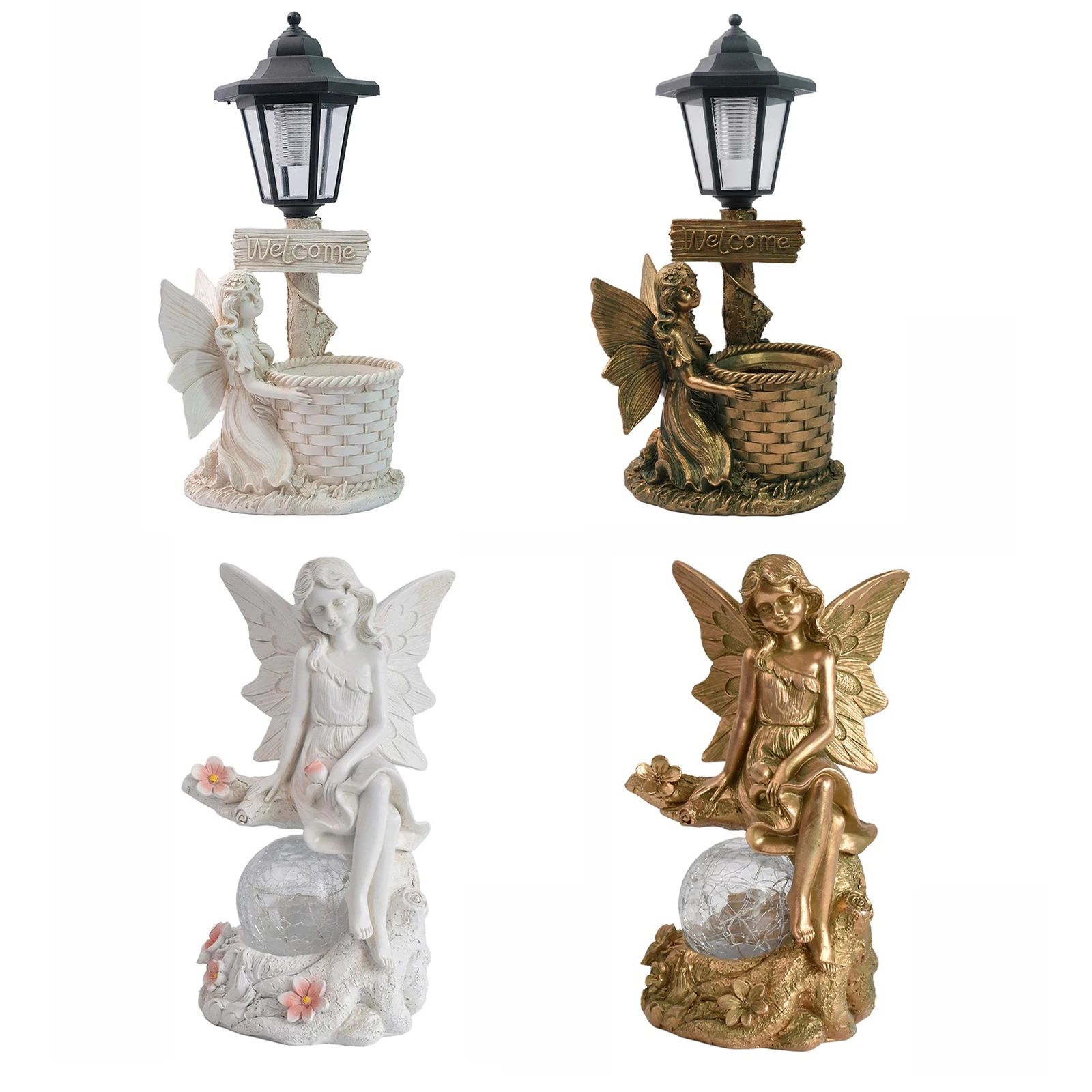 Angel Garden Statue Solar Powered Resin Figurine 600mAh Battery Weatherproof Outdoor Porch Decor Light