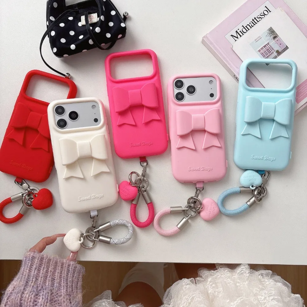 Solid Color 3D Bow Phone Case Compatible With iPhone 17 16 1