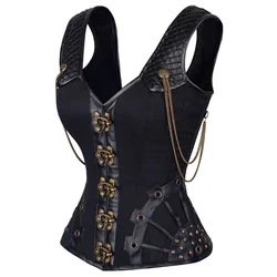 Espartilho Steampunk para mulheres, top Bustier, espartilho de couro gótico, Overbust Corselet, colete, shaper, modelador do corpo, bainha de barriga emagrecedora