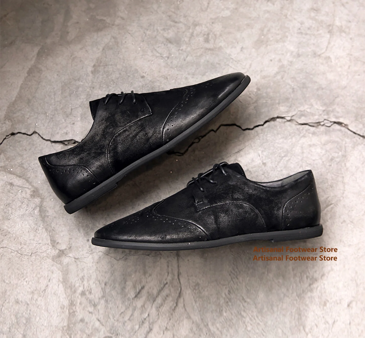 Vintage Perforated Lace-Up Flat Shoes Brogue Oxford Shoes Retro Black/brown Leather Casual Dress Flats Daily Office Men's Shoes