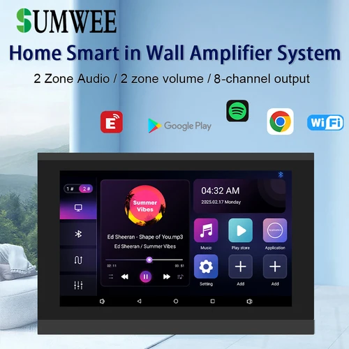 7-Zoll-Touchscreen Home Audio Buletooths im Wandverstärker Android Smart Control Panel 2-Zonen-Volumen Musik-Player-Soundsystem