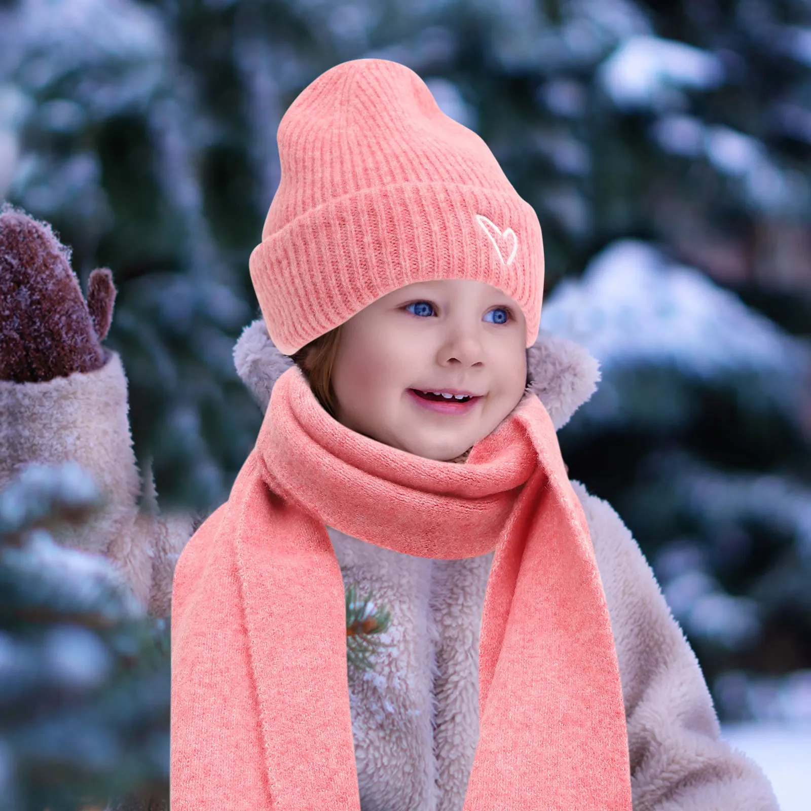 مجموعة واحدة من القبعة الدافئة الصغيرة المطرزة على شكل قلب، ملابس شتوية مريحة وناعمة للاستخدام الخارجي، إكسسوارات ديكور مريحة