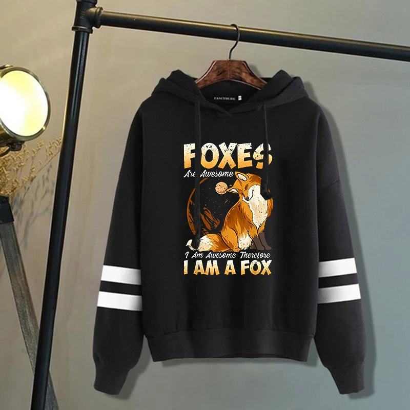 

New Autumn And Winter Popular Stripe Hoodies Foxes Are Awesome I Am Awesome Therefore I Am A Fox Printed Hoodies For Women Men