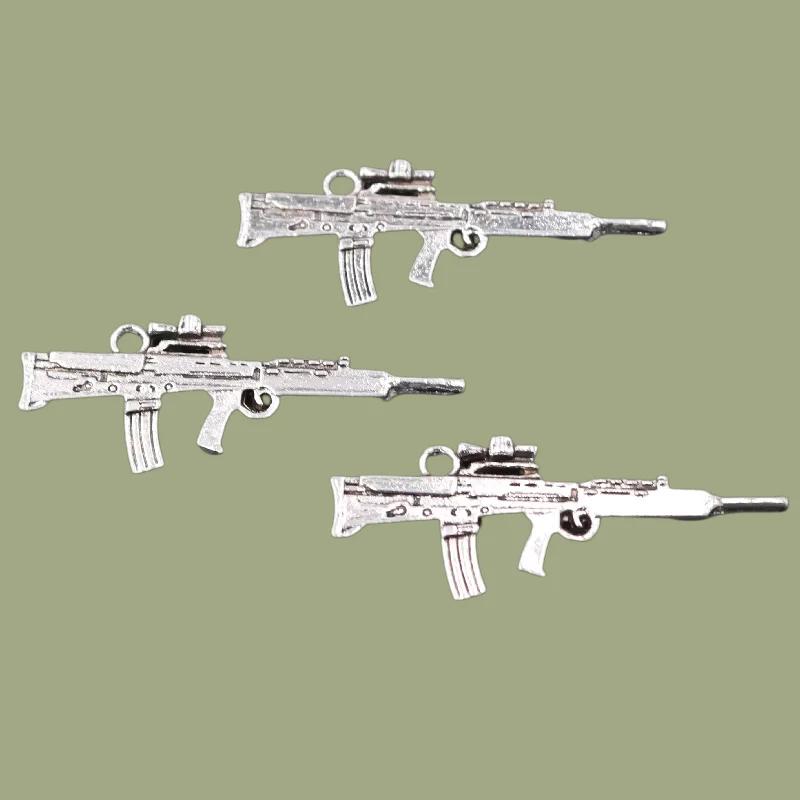 10pcs Silver Plated 3D CS/LR30 Type 7.62mm Assault Rifle Metal Pendant DIY Charm Hip Hop Bracelet Earrings Jewelry Crafts Making