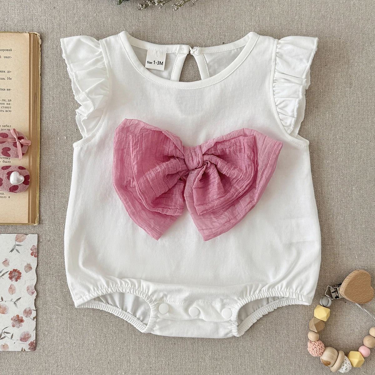 New Summer Baby Clothing Cute Newborn Baby sleeveless Triangle Jumpsuit Cotton Girls Pink Bow Baby Jumpsuit 0-18M