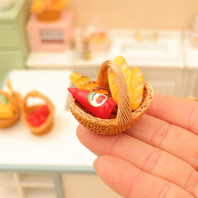 Modello di cesto di frutta e pane Accessori per case delle bambole in miniatura Fai finta di cibo da cucina per oggetti di scena per fotografia di scene di giocattoli per bambole
