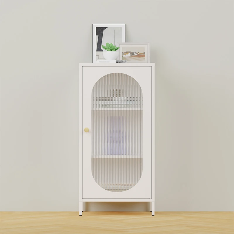 !@Living Room Storage Cabinet Kitchen Display Cabinet Metal Glass Door Mini Cupboard Steel Sideboard