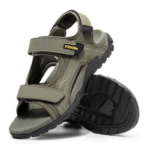 FitVille Mens Beach Sandals Wide Toe Box Walking Athletic Sandal For Men With Arch Support Cushion Slip-Resistant Beach Shoes