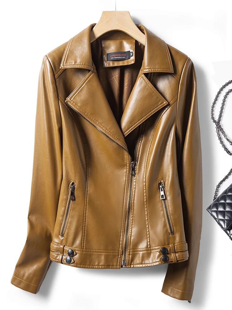 Primavera 2025 Or da donna in vera pelle Jaet Slim Fit Colletto da abito Chiusura con cerniera Pendolarismo Sle eepskin Coat