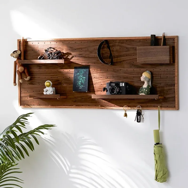 

Black Walnut Wall Mounted Storage Rack Adjustable Space Saving Key Holders Living Room Decoration Hole Board Design