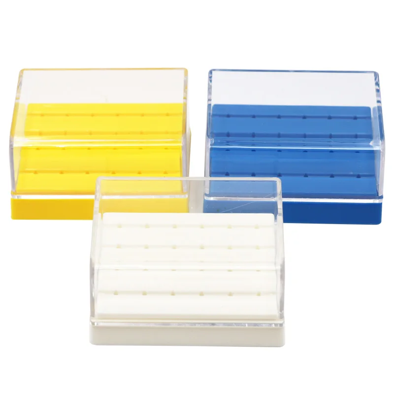 24 Holes Plastic Dental Bur Holder Disinfection Carbide Burs Block Drills Case Box Blue/White/Yellow for Dentist Lab Equipment