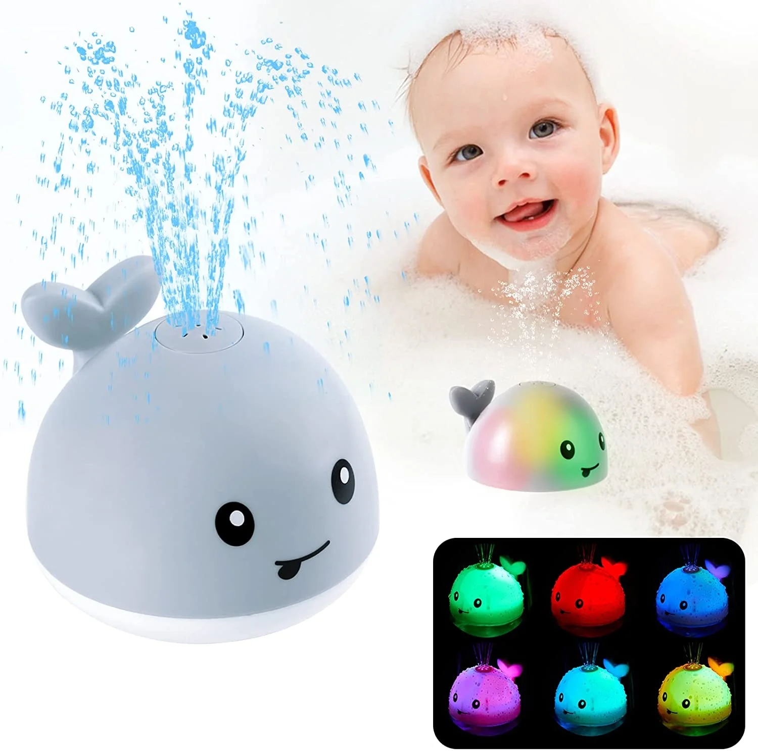 New Automatic Sensing Water Spray Little Whale Children's Bathroom Playing Water Shower Toy 7 cores Luzes Prevenir Eletricidade