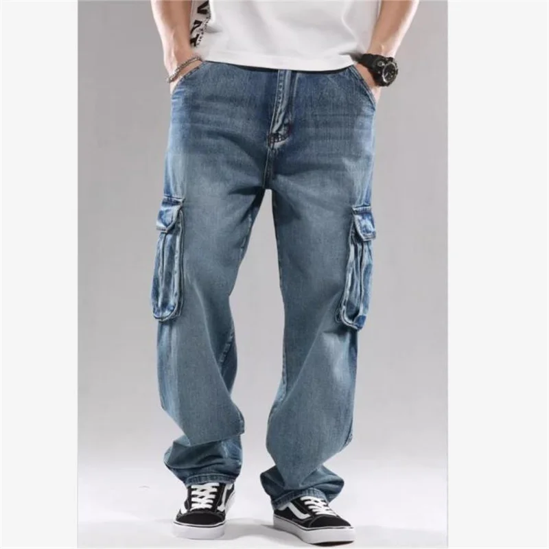Fashion Trend Jeans Man Hiphop Skateboarders Denim Pants Autumn Winter Trousers Loose Men Big Size Hip Hop Bottoms Blue 44