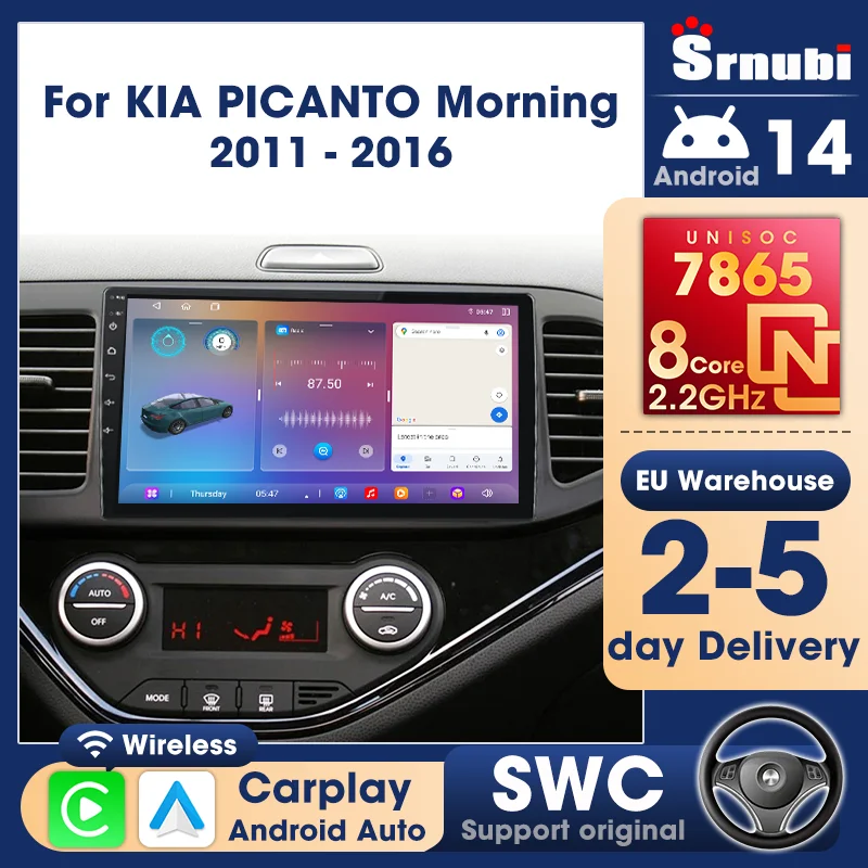 Autoradio Srnubi con Android Auto e Carplay per KIA PICANTO Morning 2011-2017, Navigazione GPS, Lettore Multimediale Video, Unità di Controllo 2 Din