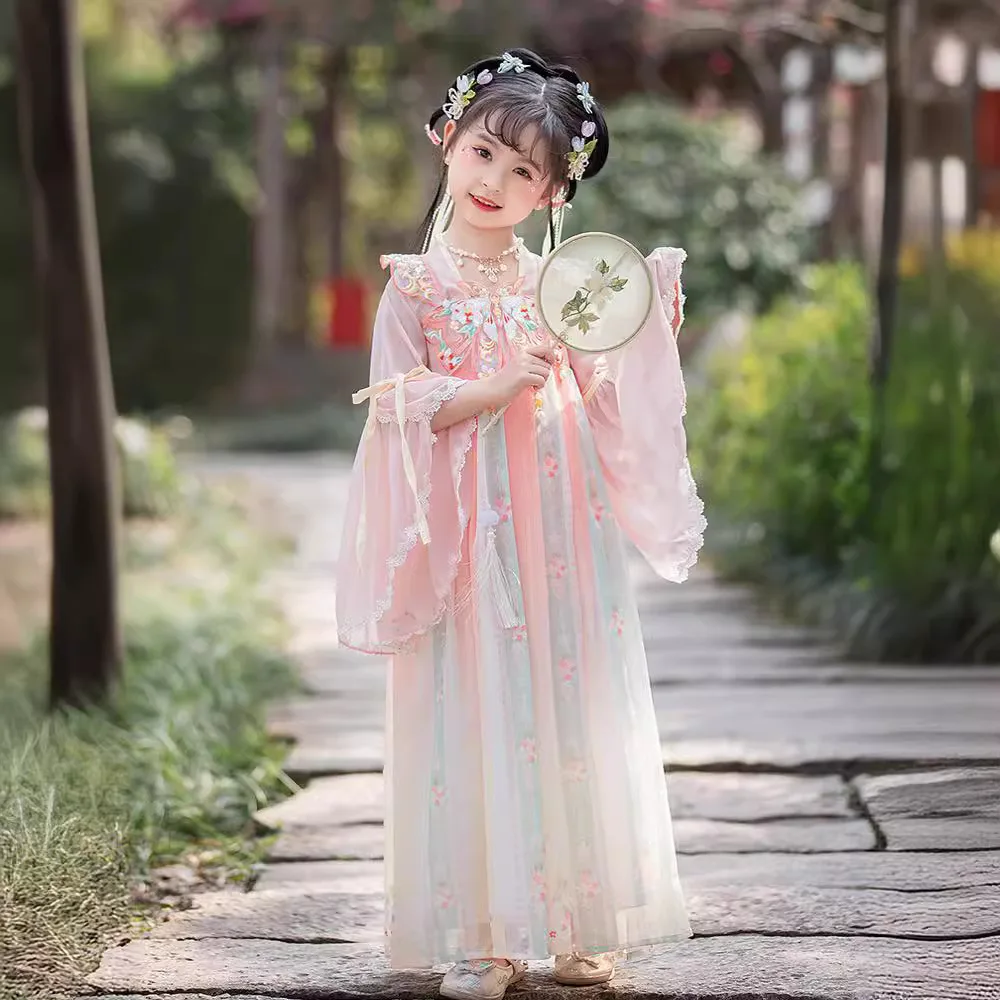 Kinderen Hanfu Jurk Tang Dynastie Hoge Taille Ruqun Oude Kostuum Meisje Mooie Stijl Borduurwerk Hanfu Halloween Nieuwjaarskostuum