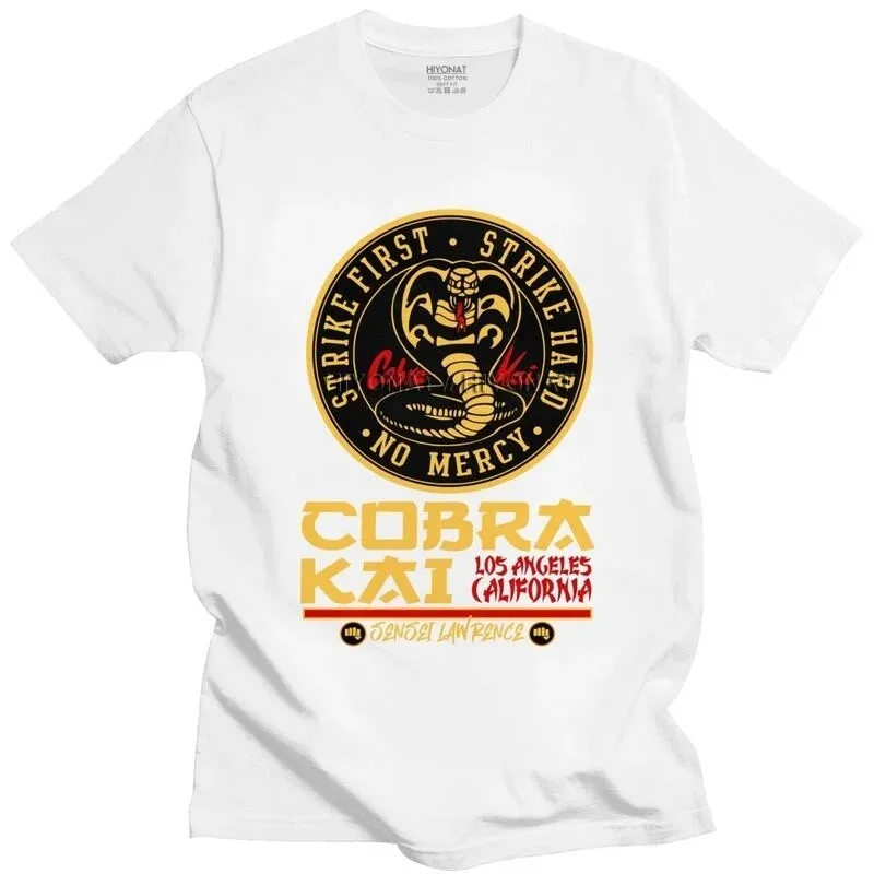 Trendy Cobra Kai Men Tees The Karate Kid Male Tshirt Hombre Fashion Tops Karate Kid Strike First Strike Hard No Mercy Masculinas