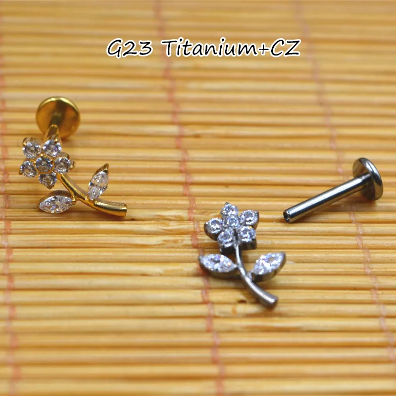 Imagem -03 - Titânio Rose Forma Body Piercing Jóias Labret Bar Lip Hélice de Orelha Tragus Torre Barbells Stud 16g G23 cz Novo 10 Pcs