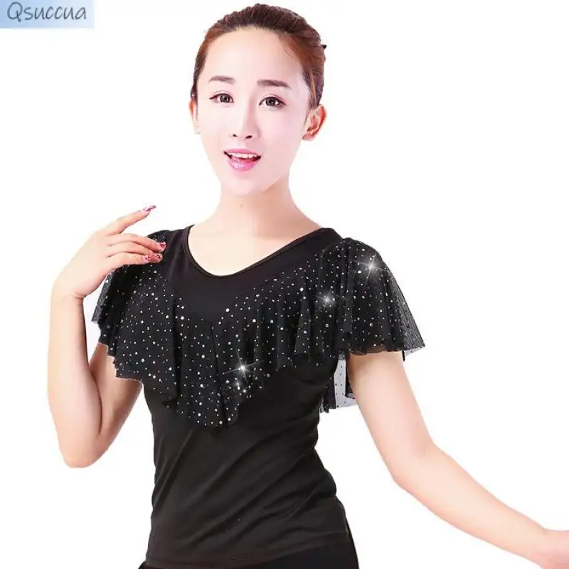 

New Adult Latin Dance Long-Sleeved Blouse Clothing Square Dance Dance Clothes Line Dance Practice Clothes Women