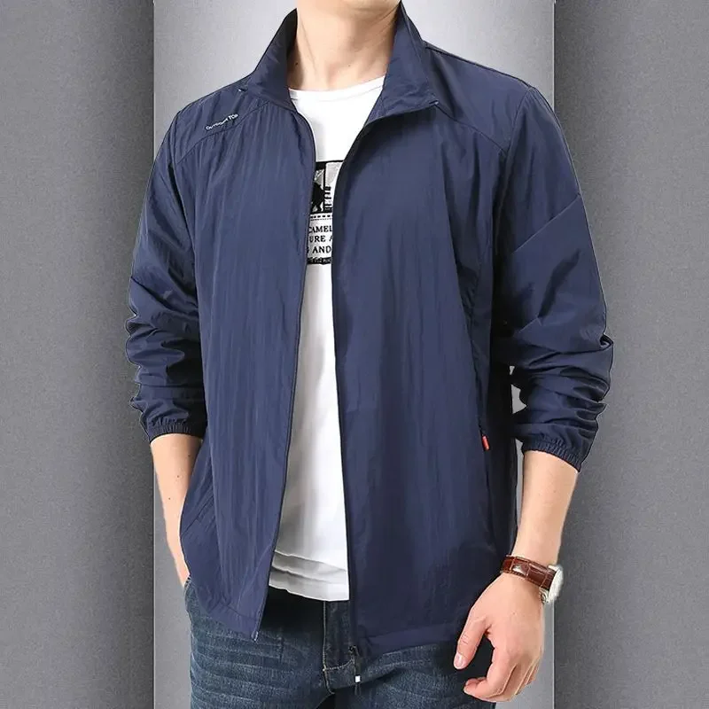 

New Fashion Quick Drying Breathable Jacket for Man Loose Casual Stand Collar Coats Pocket Solid Outwears Sports Men's Clothing