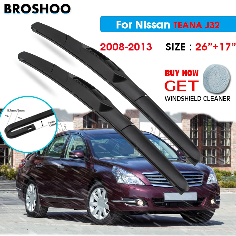 

Car Wiper Blade For Nissan TEANA J32 26"+17" 2008-2013 Windscreen Windshield Wipers Blades Window Wash Fit U Hook Arms