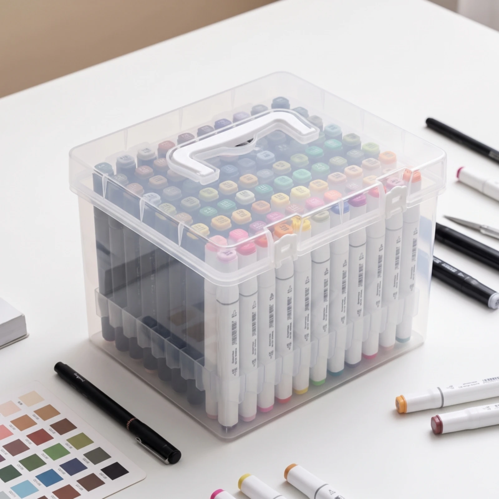 marker-organizer-box-with-handle-easy-to-carry-marker-storage-box-pen-organizer-with-divider-clear-transparent-for-artists