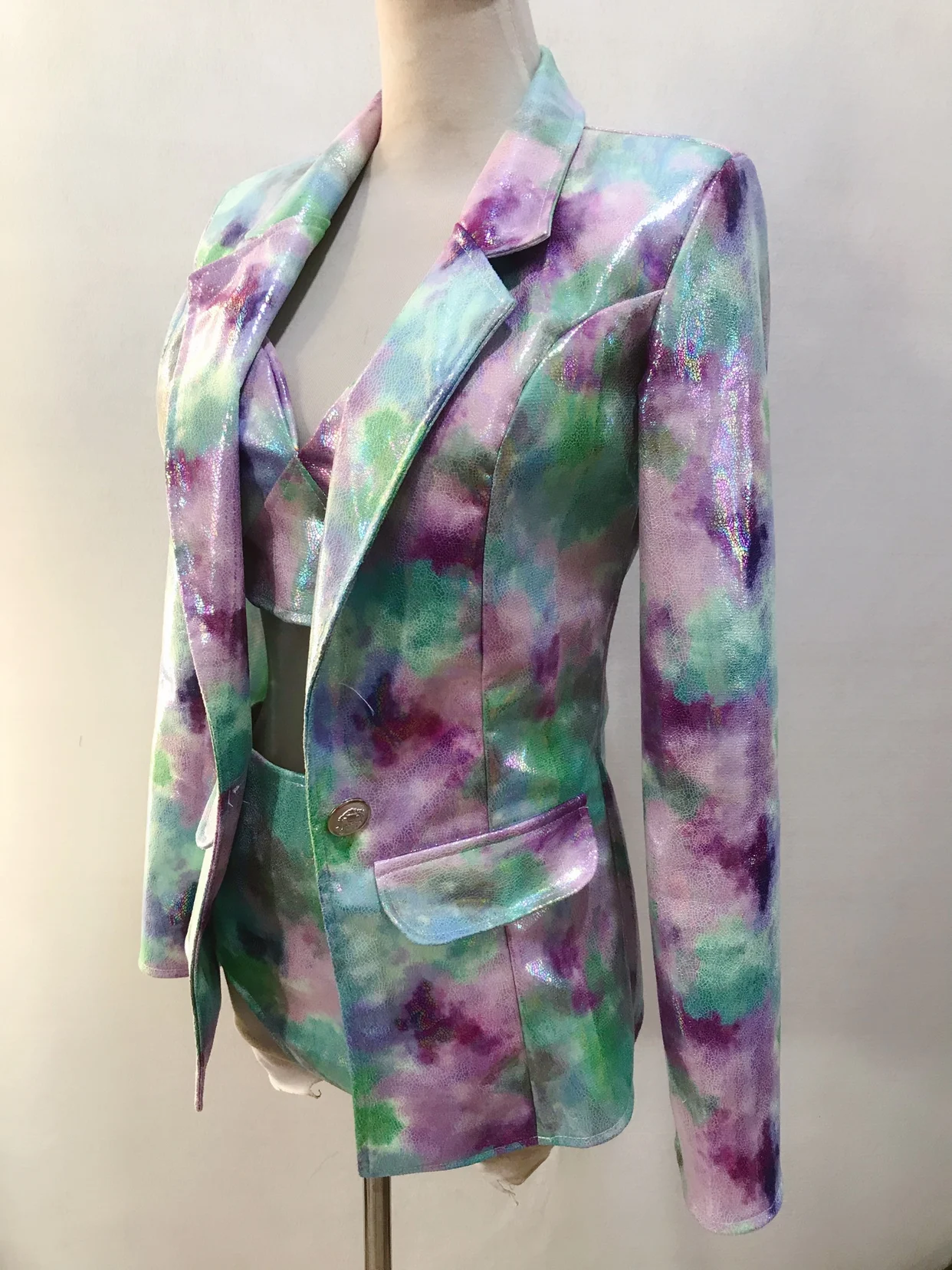 바 나이트 클럽 여성 가수 무대 공연 쇼 가짜 가죽 블레이저 비키니 재즈 댄스 팀 복장 리드 댄서 의상