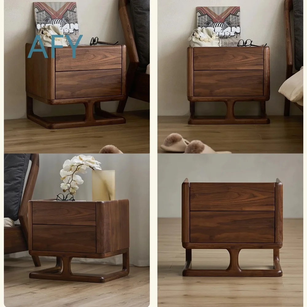 Nordic Light Luxury Wooden Bedside Table for North American Homes Japanese Style Log Design Modern Minimalist Nightstand for