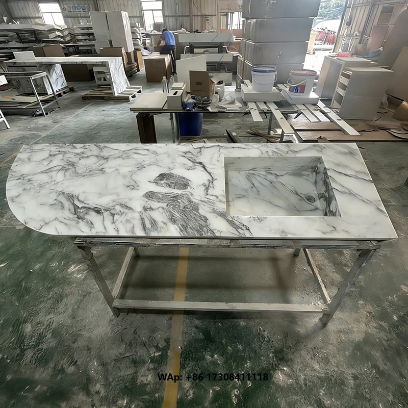BOWEIYA Natural Marble Integrated Basin Customized Bathroom Washbasin and Vanity Counter Seamless Basin for Bathroom Countertop