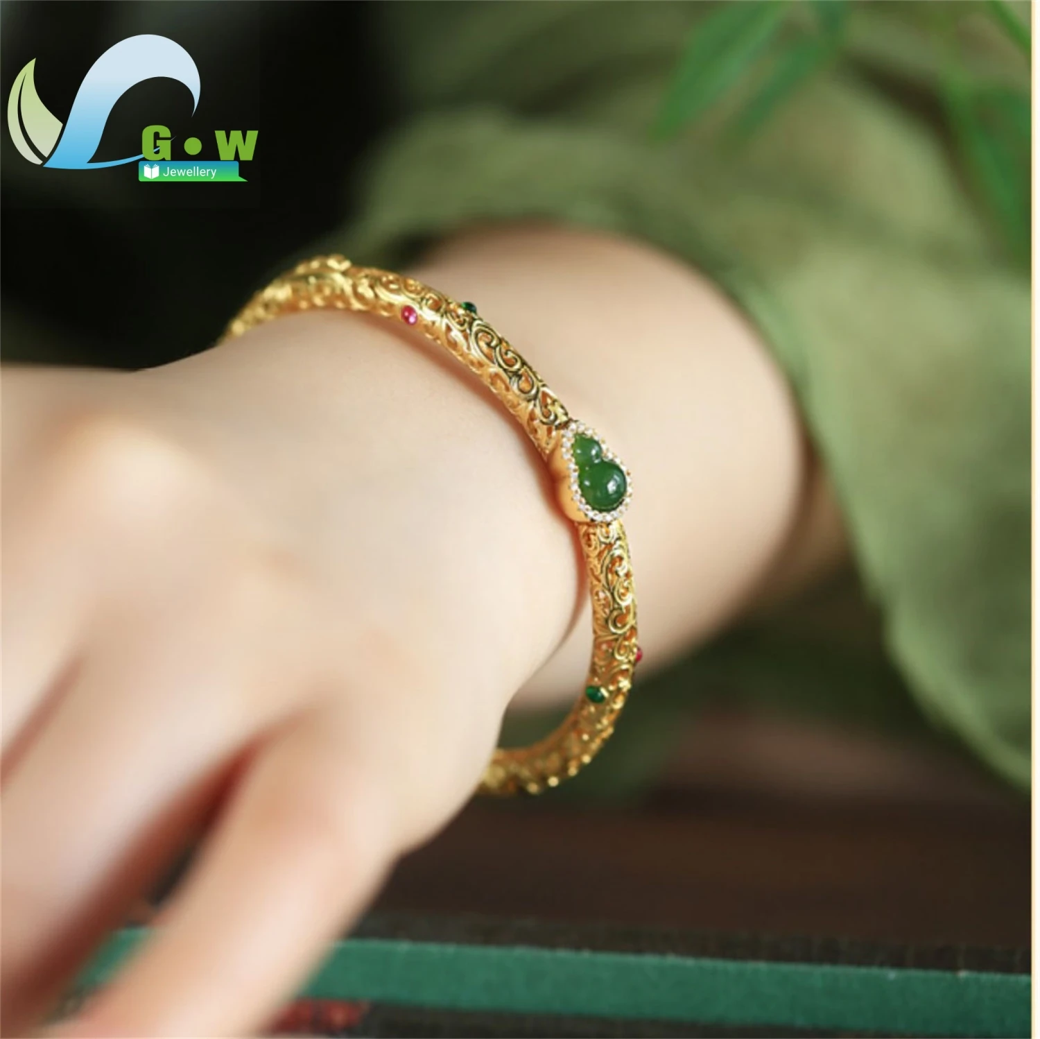 

Традиционный китайский счастливый тыквенный узор облаков, женский браслет Hetian Bi Jade, инкрустация из чистого серебра и золота, древняя филигрань, новый стиль