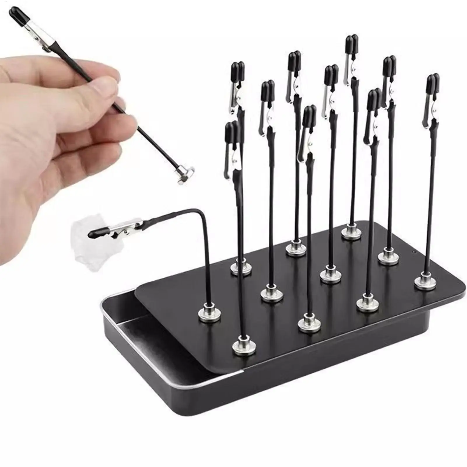 Painting Stand Base with 12PCS Alligator Clips Bendable Secure Magnetic Hobby Airbrushing Painting Stand Set for Card Photo Memo