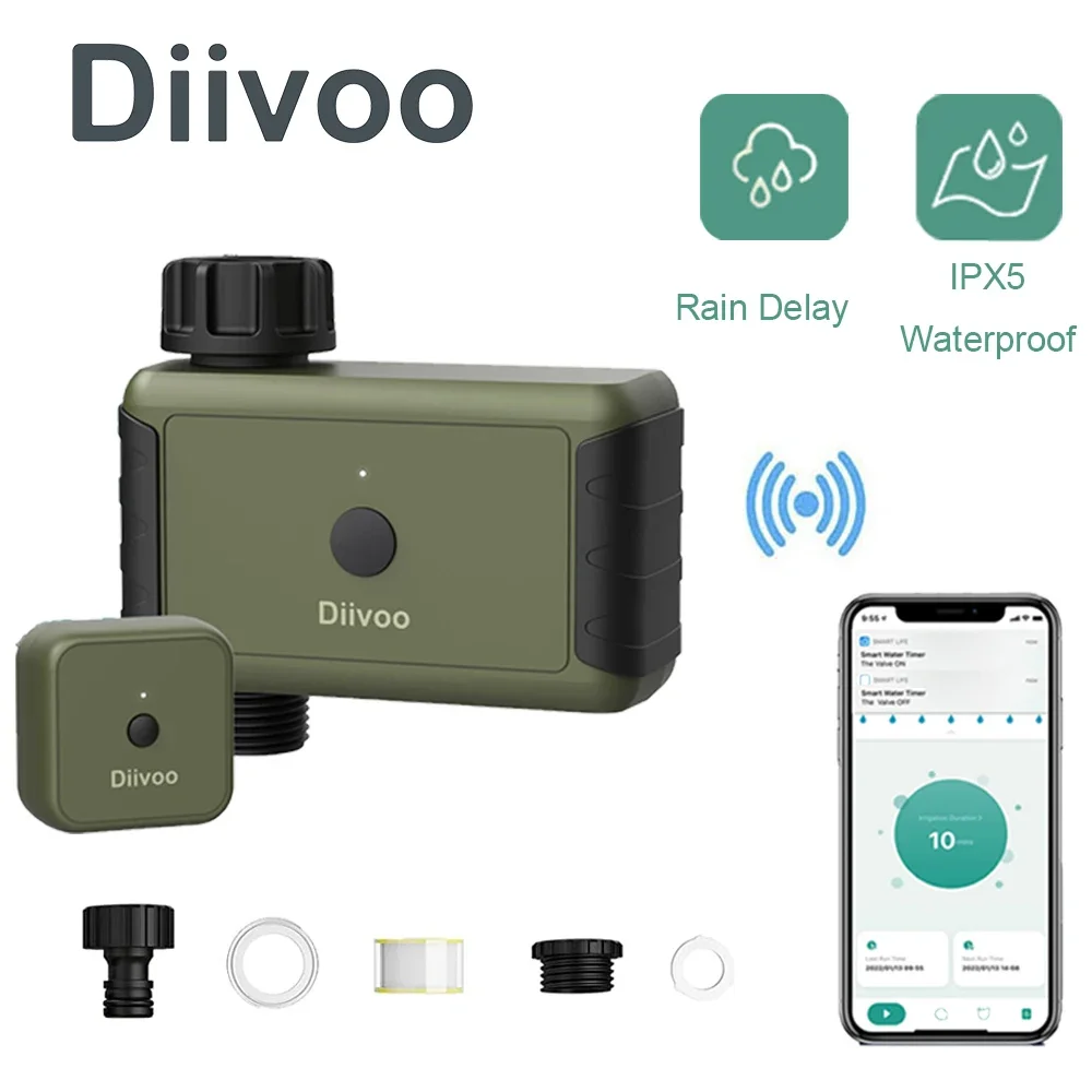 

Diivoo WiFi Gateway Garden Watering Irrigation Controller Timing Watering Automatic Smartphone Remote Timer