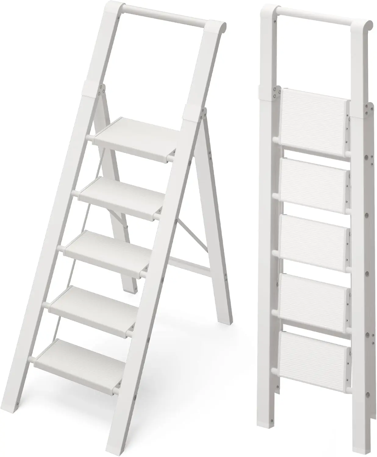 

Lightweight Aluminum Step Ladder, 330lbs Capacity, Anti-Slip Pedal, Folding Step Stool with Handgrip for Home Use, White