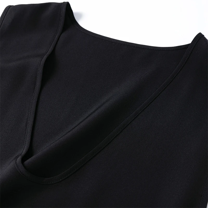 ผู้หญิงผ้าไหมชุดผ้าไหมหม่อน 100% 24 Momme Heavy Crepe Silk ลึก V คอ A-Line ยาวประเภท Midi ชุด M1348