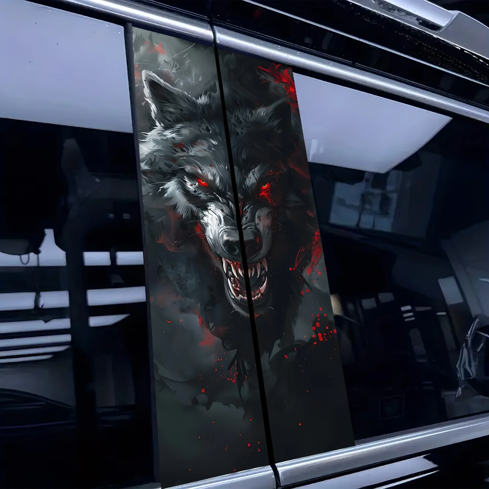 

2 pieces of beast car decals, wolf's gaze, vinyl, scratch resistant, waterproof and sun resistant PVC, B-pillar protective film,