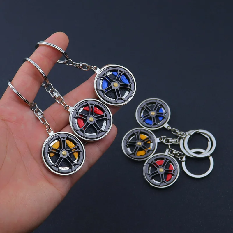 New Design Wheel Hub Car Key Chain Fidget Toy Car Tire Double Brake Disc Keychain Fingertip Gadget Keyring Bags Pendant Gift