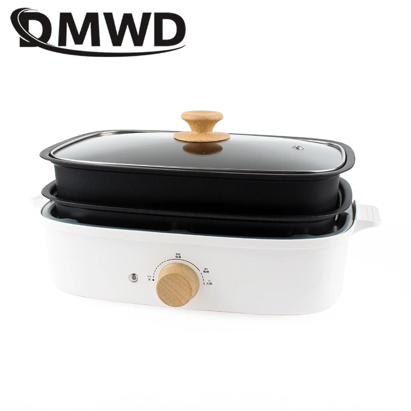 Split Electric Multifunction Cooker BBQ Barbecue Oven Grill Plate Non-stick Hot Pot Steak Frying Pan Food Noodle Cooking Skillet