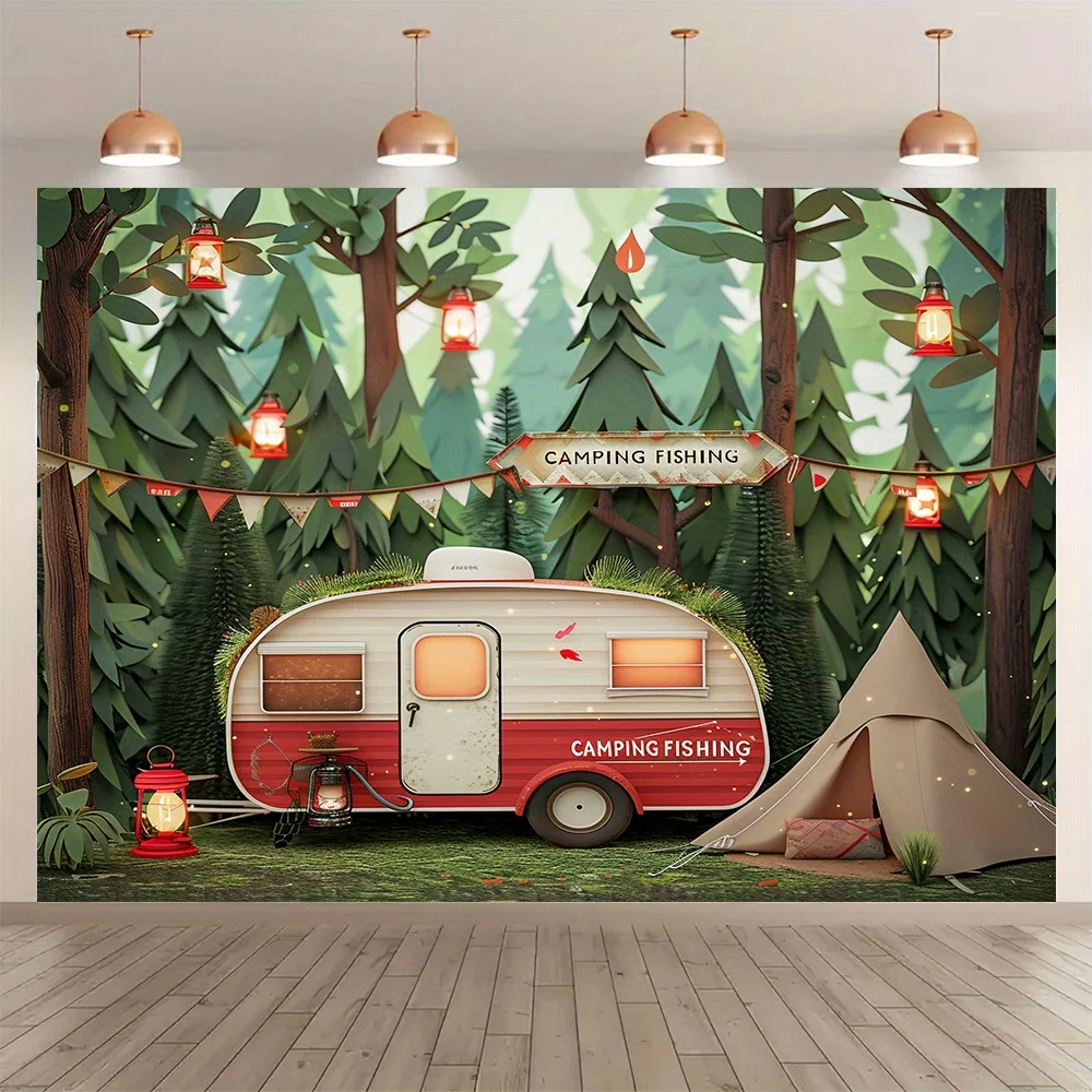 Polyester Dschungel Camping Thema Hintergrund Banner, RV und Zelt Outdoor-Abenteuers zenen, geeignet für Partys, Fotografie