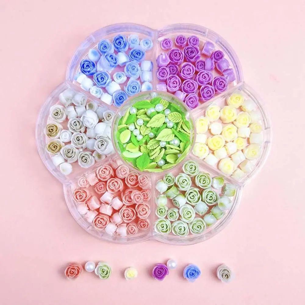 Pink Rose Flower Rose Nail Decorations Mixed Pearl Beads Camellia Leaves Rose Nail Accessories DIY Nail Charms Green